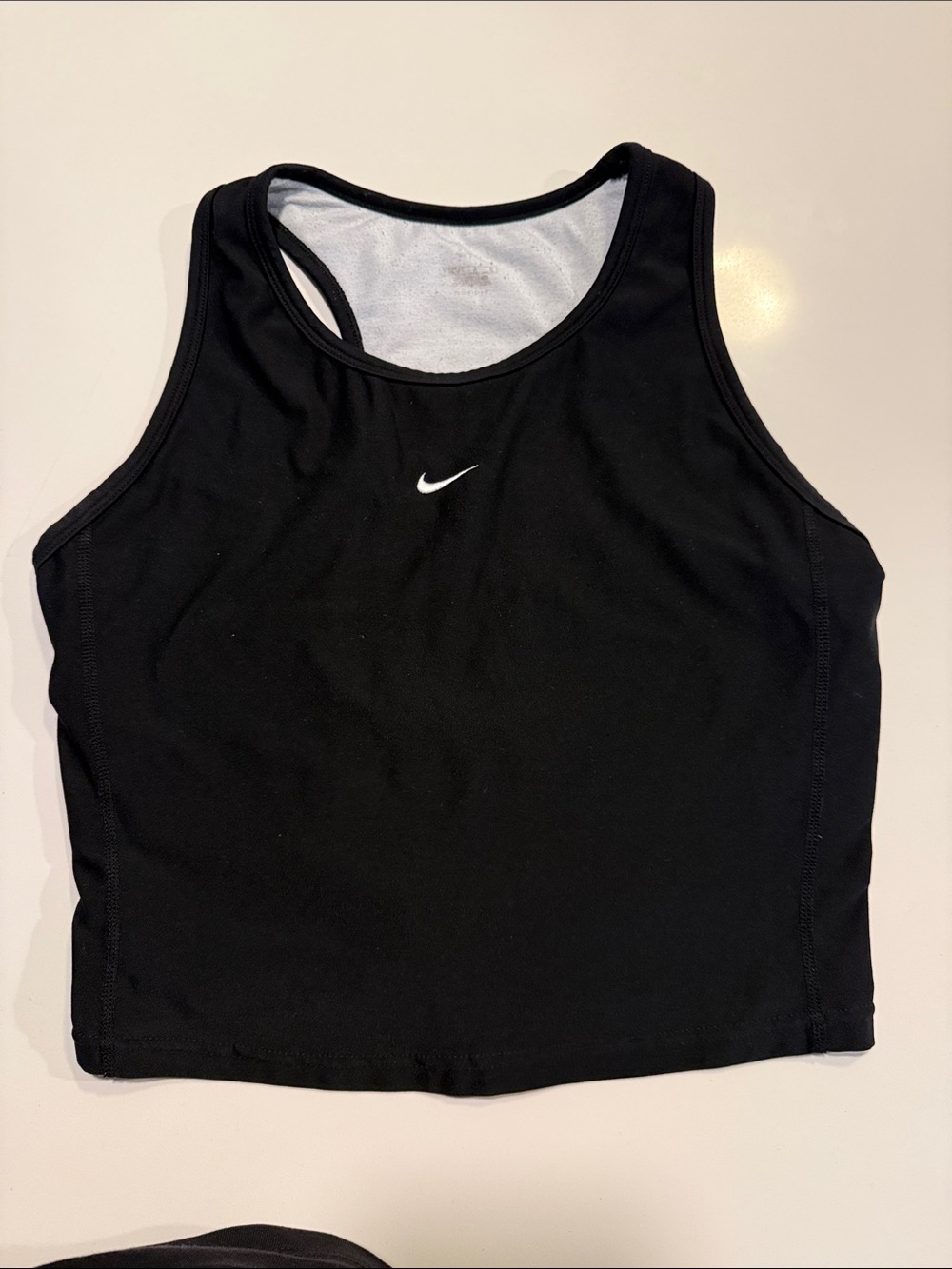 Nike Black Crop Racerback Tank with White Swoosh
